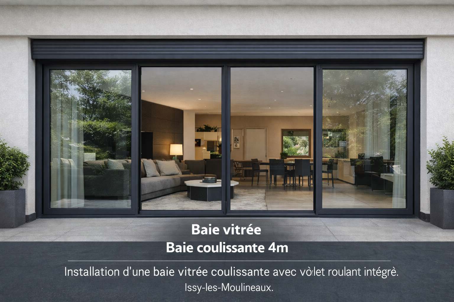 Baie vitrée coulissante 4m avec volet roulant intégré - Menuiserie Angibaud