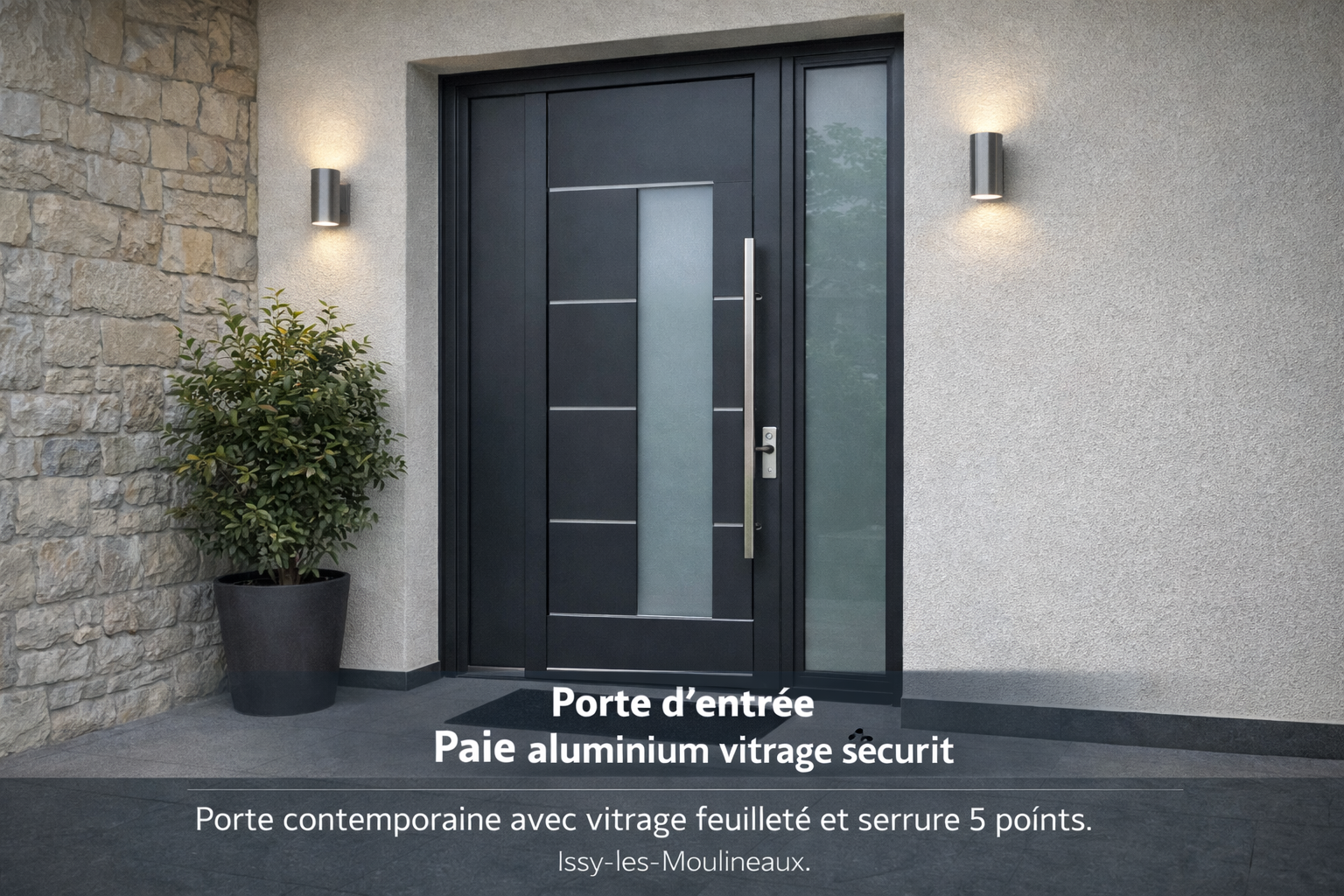 Porte d'entrée aluminium avec vitrage sécurit - Menuiserie Angibaud